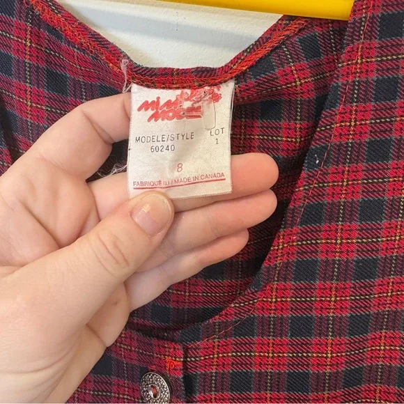 Vintage girls size 8 tartan plaid jumper overall dress buttons - Picture 4 of 9
